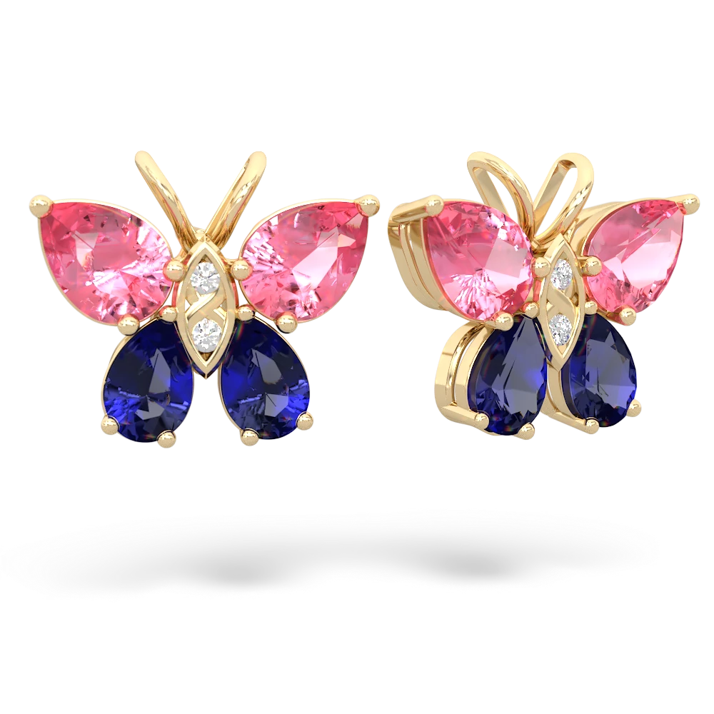 Lab Pink Sapphire Butterfly 14K Yellow Gold earrings E2215