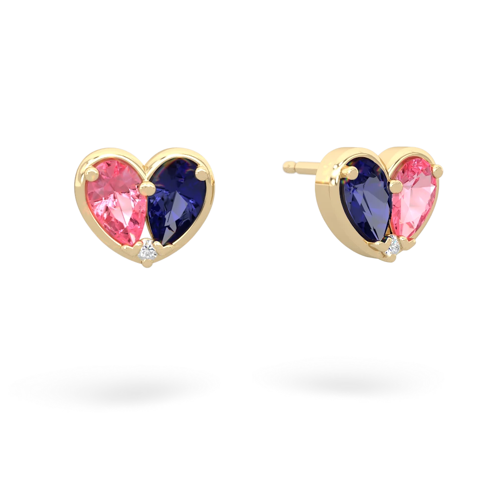 Lab Pink Sapphire 'Our Heart' 14K Yellow Gold earrings E5072