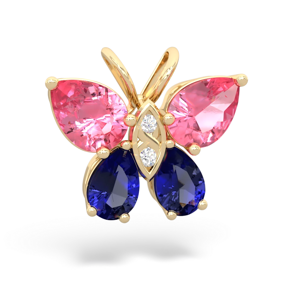 Lab Pink Sapphire Butterfly 14K Yellow Gold pendant P2215