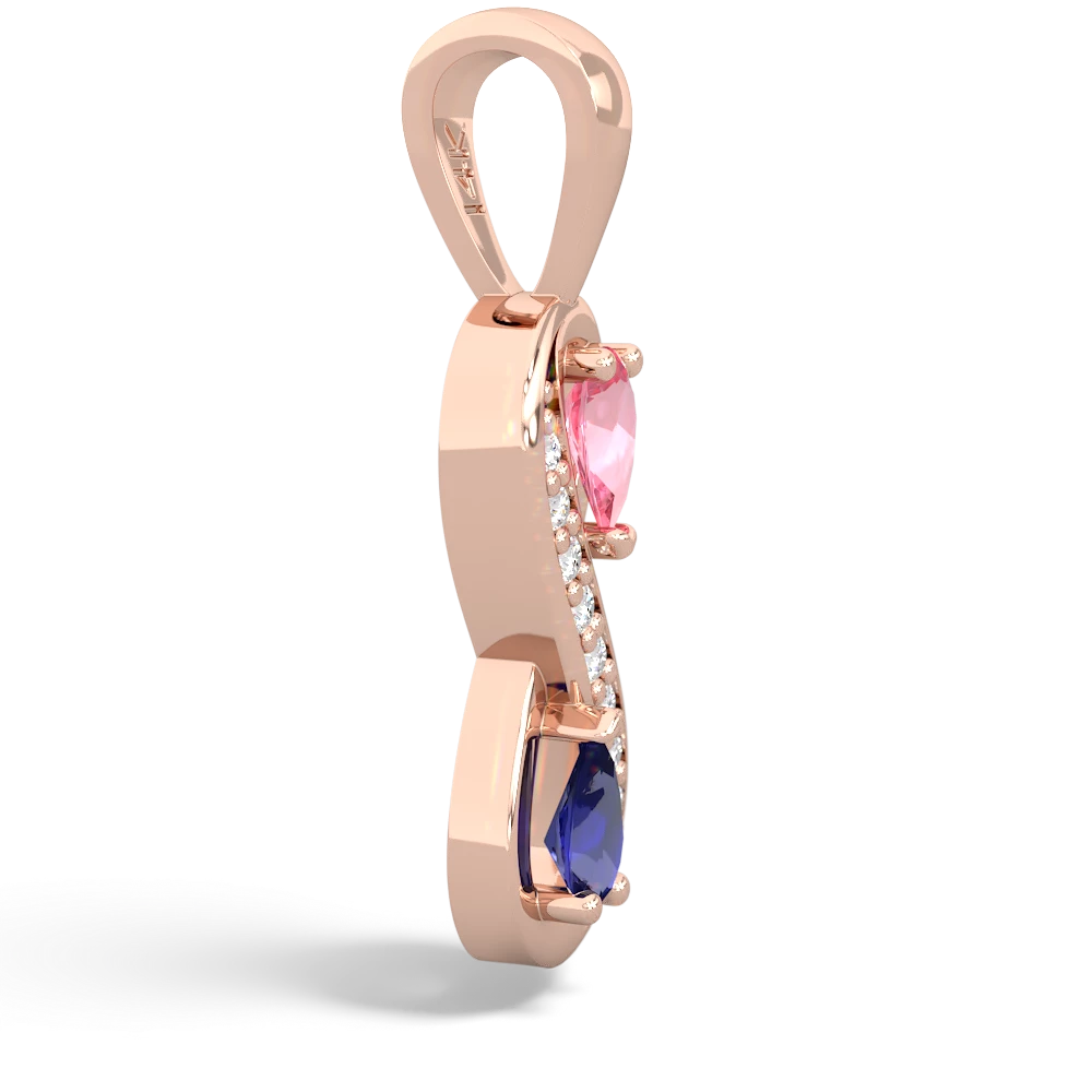 Lab Pink Sapphire Diamond Infinity 14K Rose Gold pendant P5390