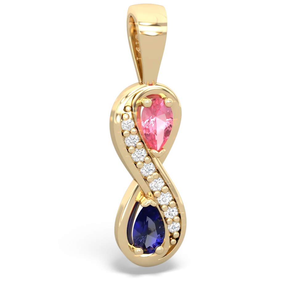 Lab Pink Sapphire Diamond Infinity 14K Yellow Gold pendant P5390