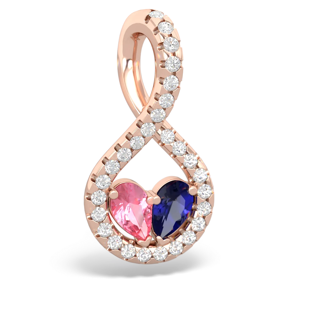 Lab Pink Sapphire Pave Twist 'One Heart' 14K Rose Gold pendant P5360