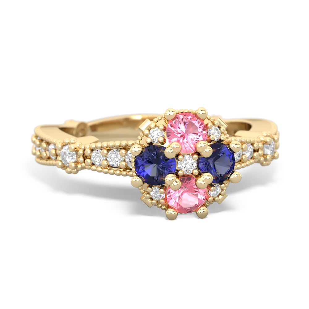 Lab Pink Sapphire Sparkling Tiara Cluster 14K Yellow Gold ring R26293RD