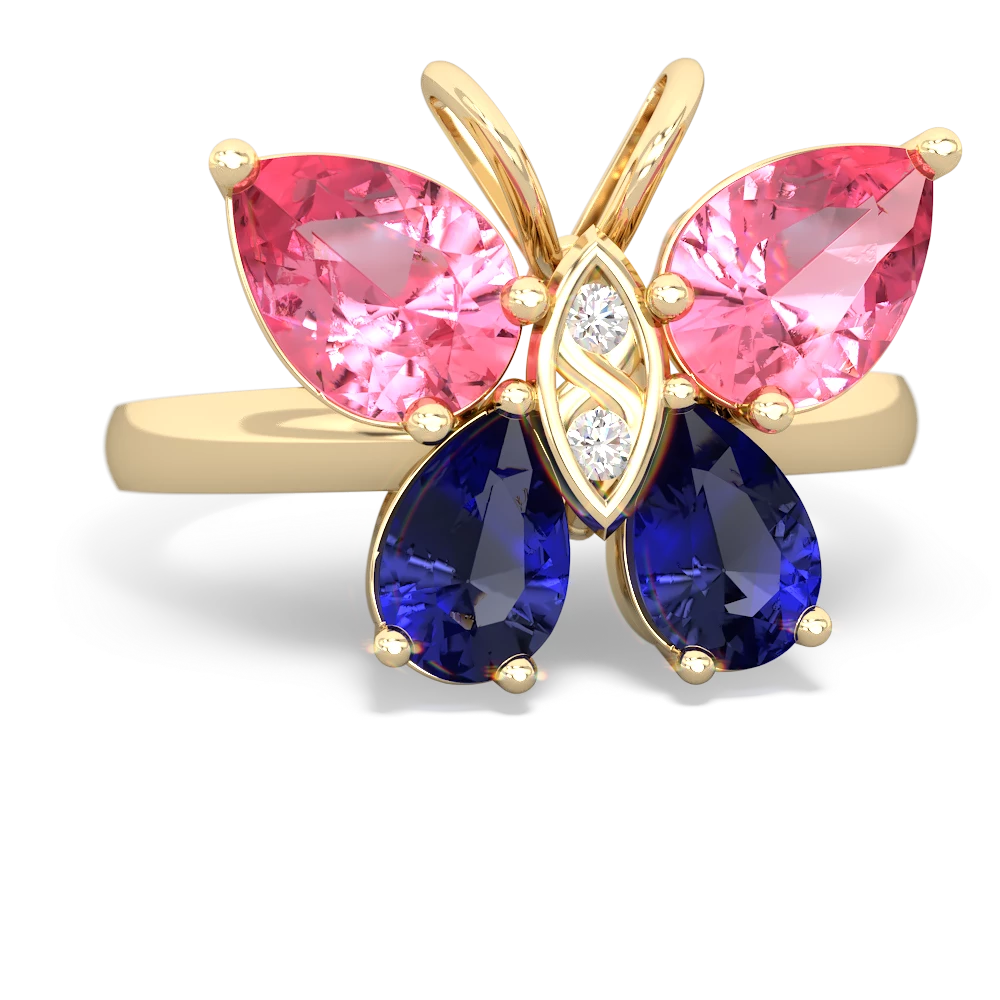 Lab Pink Sapphire Butterfly 14K Yellow Gold ring R2215