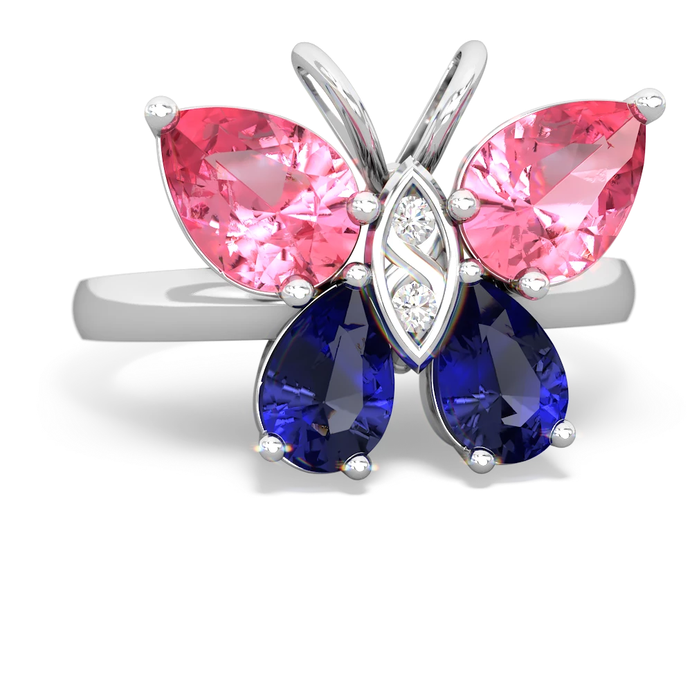 Lab Pink Sapphire Butterfly 14K White Gold ring R2215