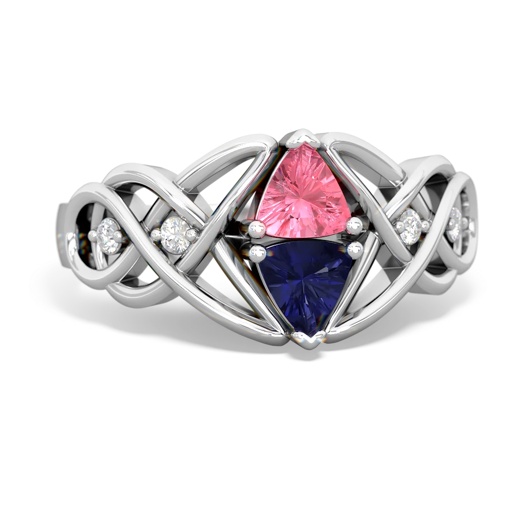 Lab Pink Sapphire Keepsake Celtic Knot 14K White Gold ring R5300