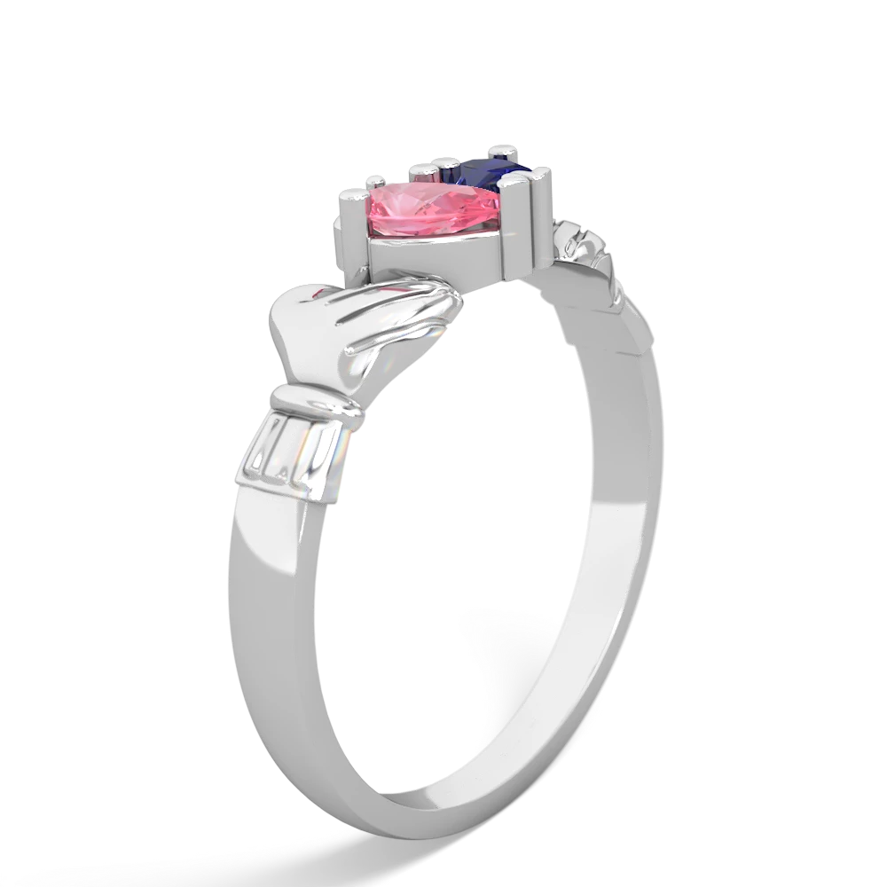 Lab Pink Sapphire 'Our Heart' Claddagh 14K White Gold ring R2388