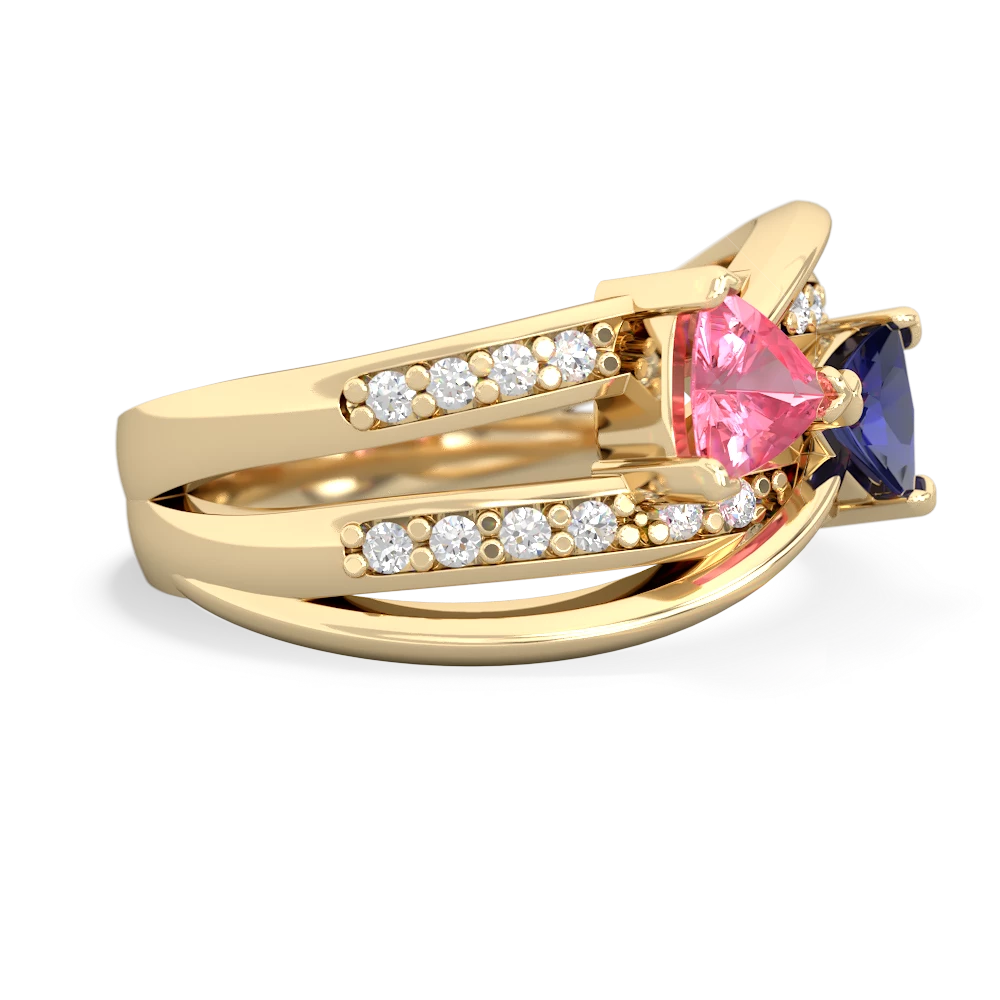 Lab Pink Sapphire Bowtie 14K Yellow Gold ring R2360