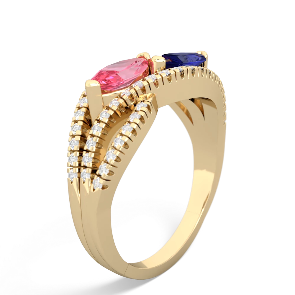 Lab Pink Sapphire Diamond Rivers 14K Yellow Gold ring R3070