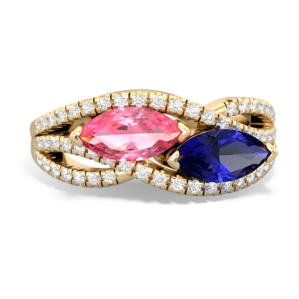 Lab Pink Sapphire Diamond Rivers 14K Yellow Gold ring R3070