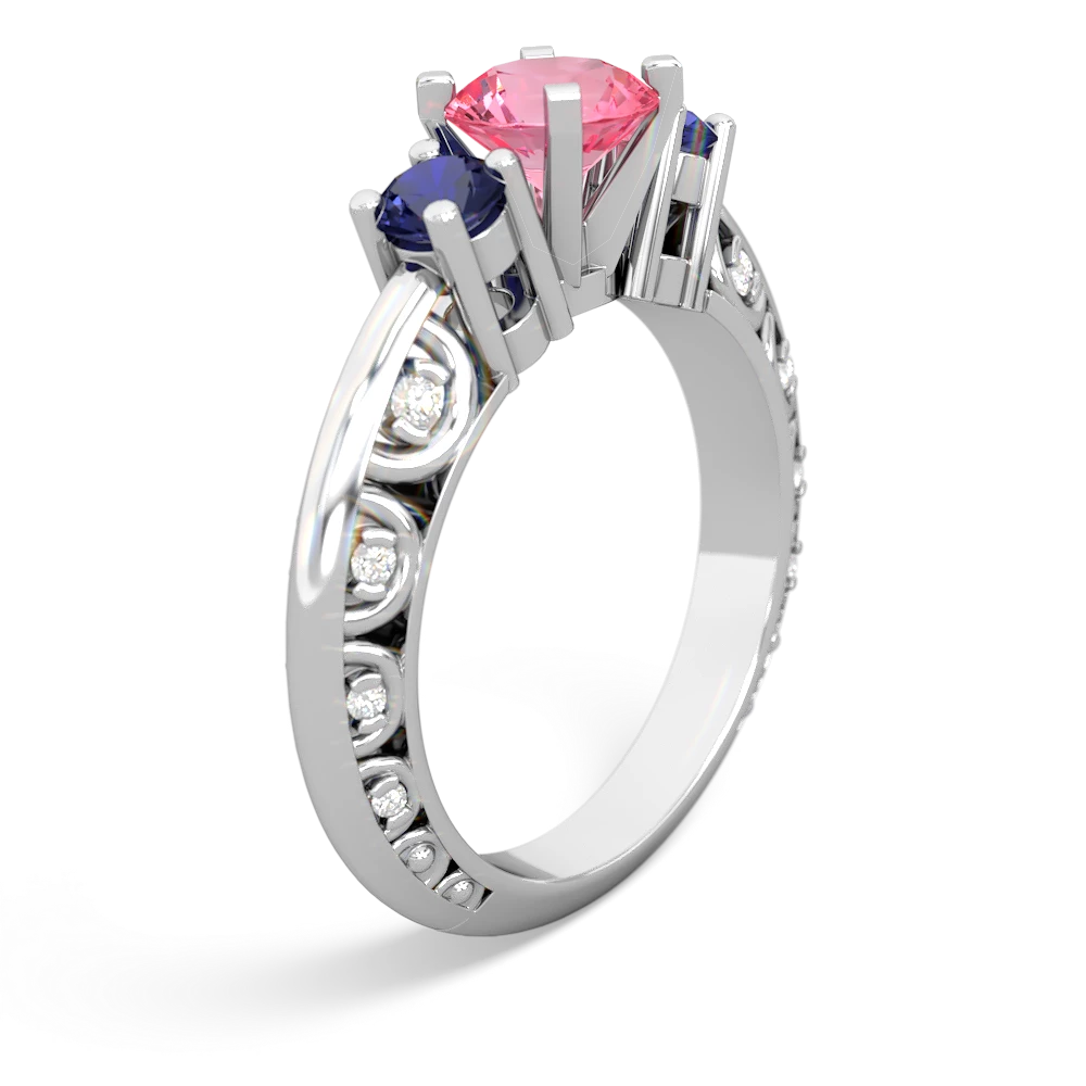 Lab Pink Sapphire Art Deco Eternal Embrace Engagement 14K White Gold ring C2003