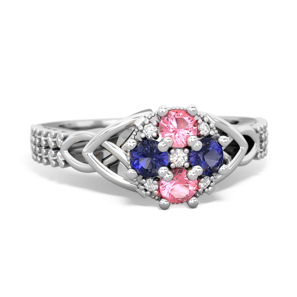 Lab Pink Sapphire Celtic Knot Cluster Engagement 14K White Gold ring R26443RD