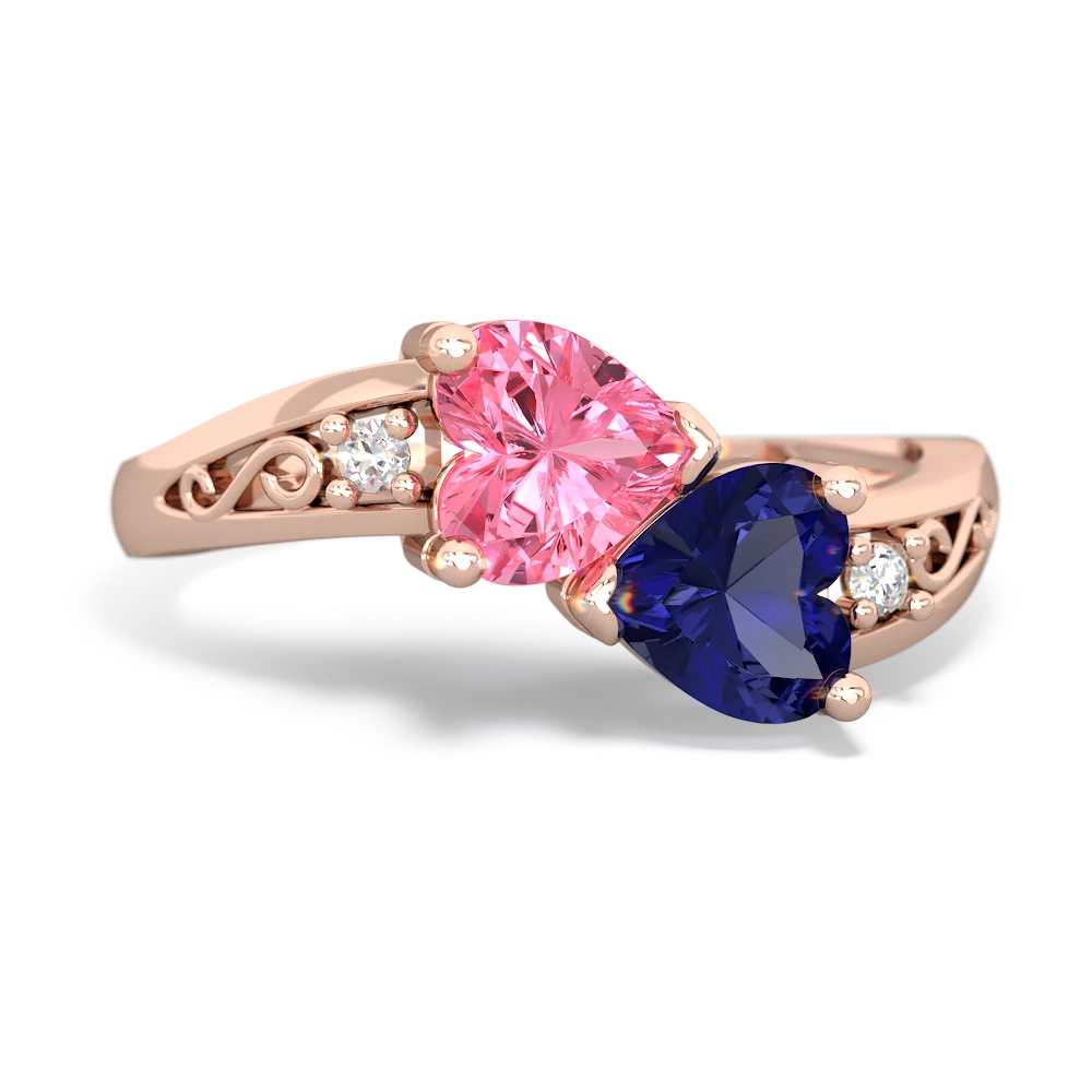 Lab Pink Sapphire Snuggling Hearts 14K Rose Gold ring R2178