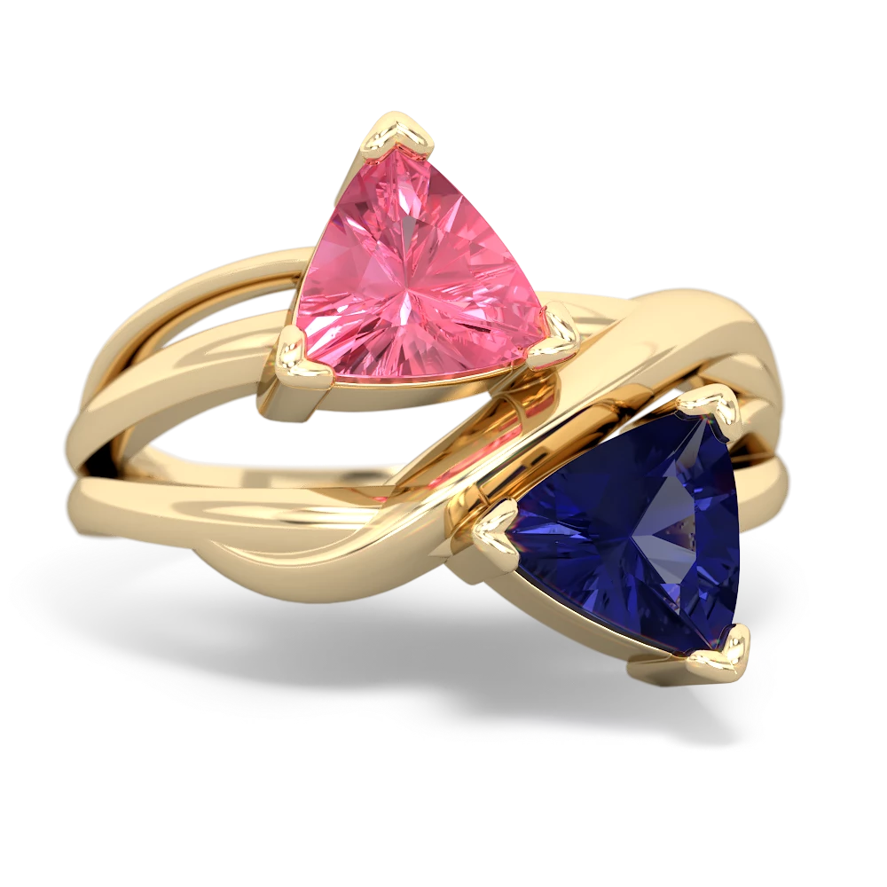 Lab Pink Sapphire Split Band Swirl 14K Yellow Gold ring R2341