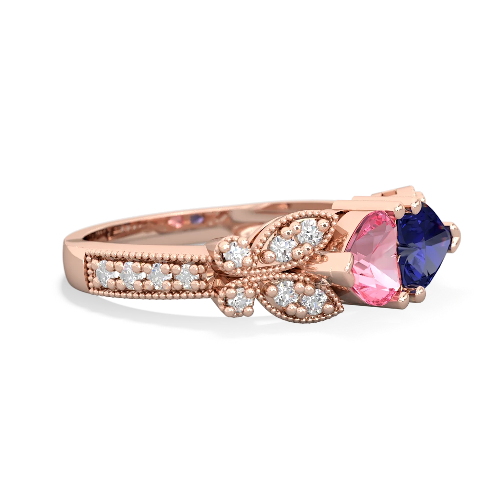 Lab Pink Sapphire Diamond Butterflies 14K Rose Gold ring R5601