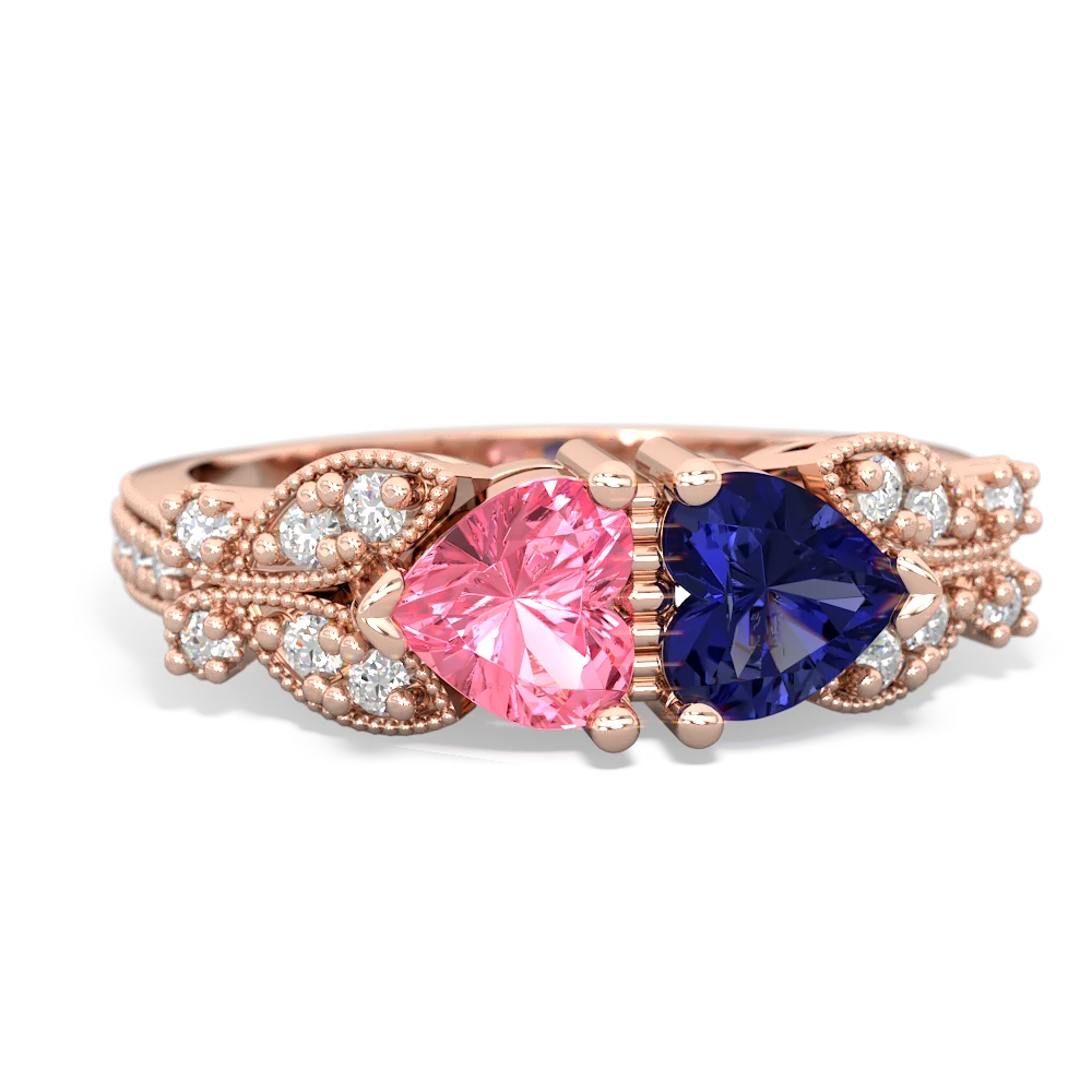 Lab Pink Sapphire Diamond Butterflies 14K Rose Gold ring R5601