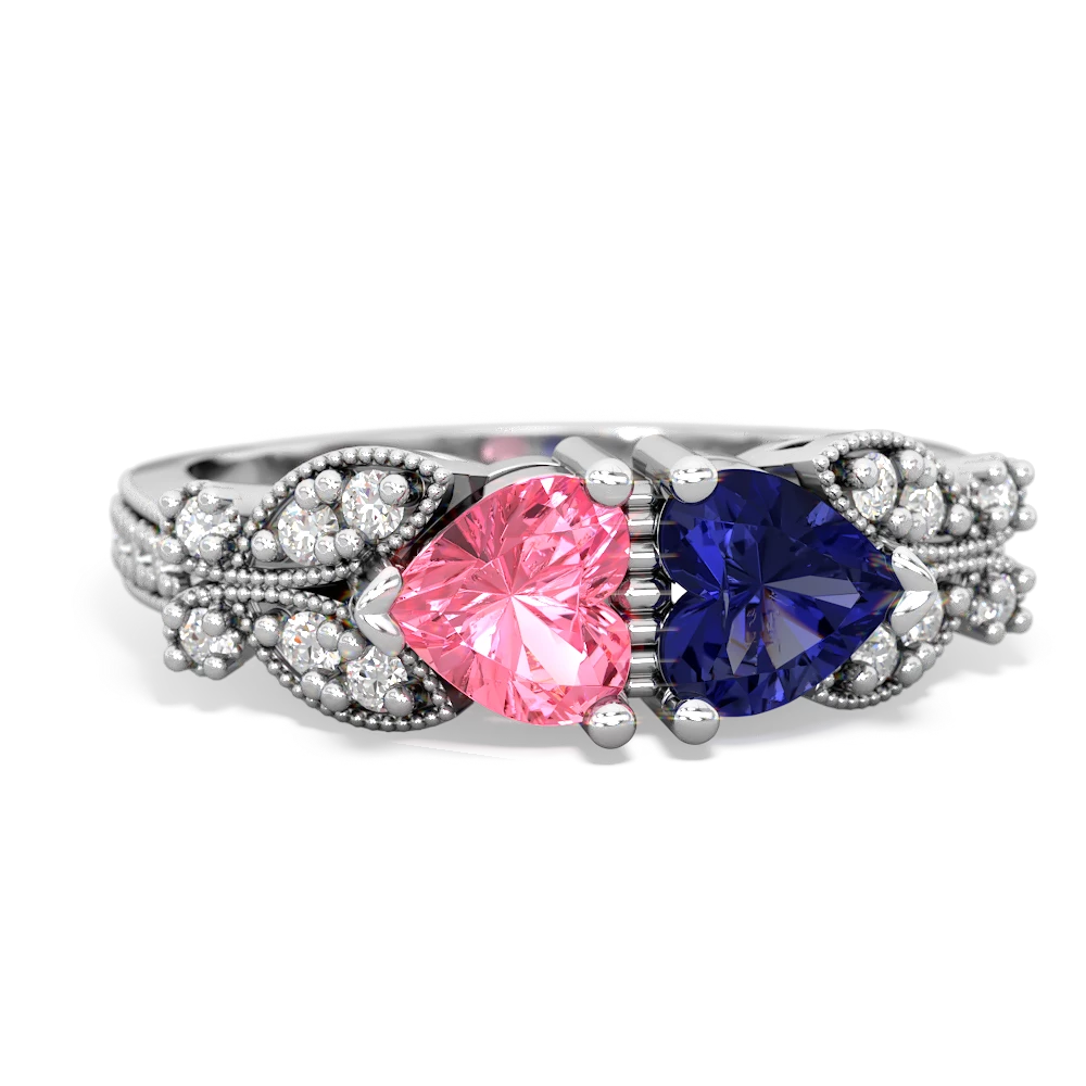 Lab Pink Sapphire Diamond Butterflies 14K White Gold ring R5601