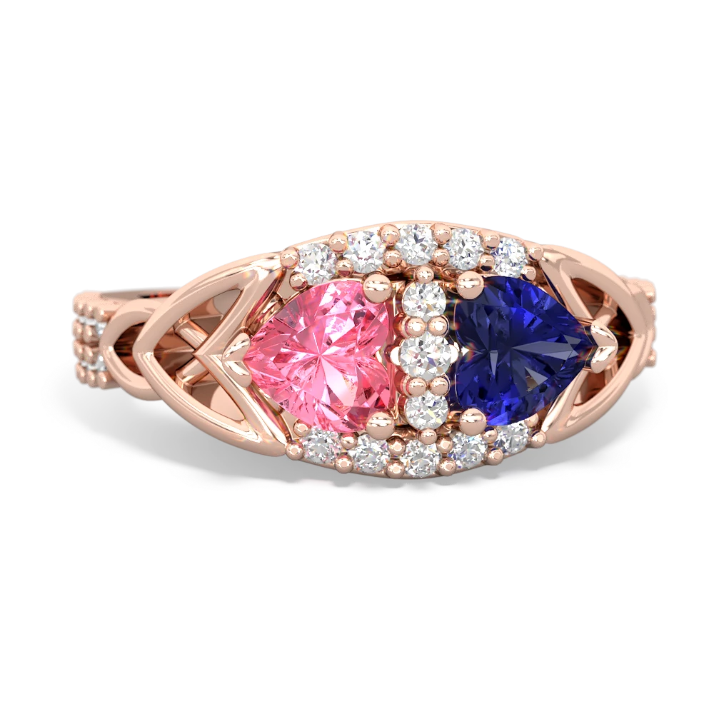 Lab Pink Sapphire Sparkling Celtic Knot 14K Rose Gold ring R2645