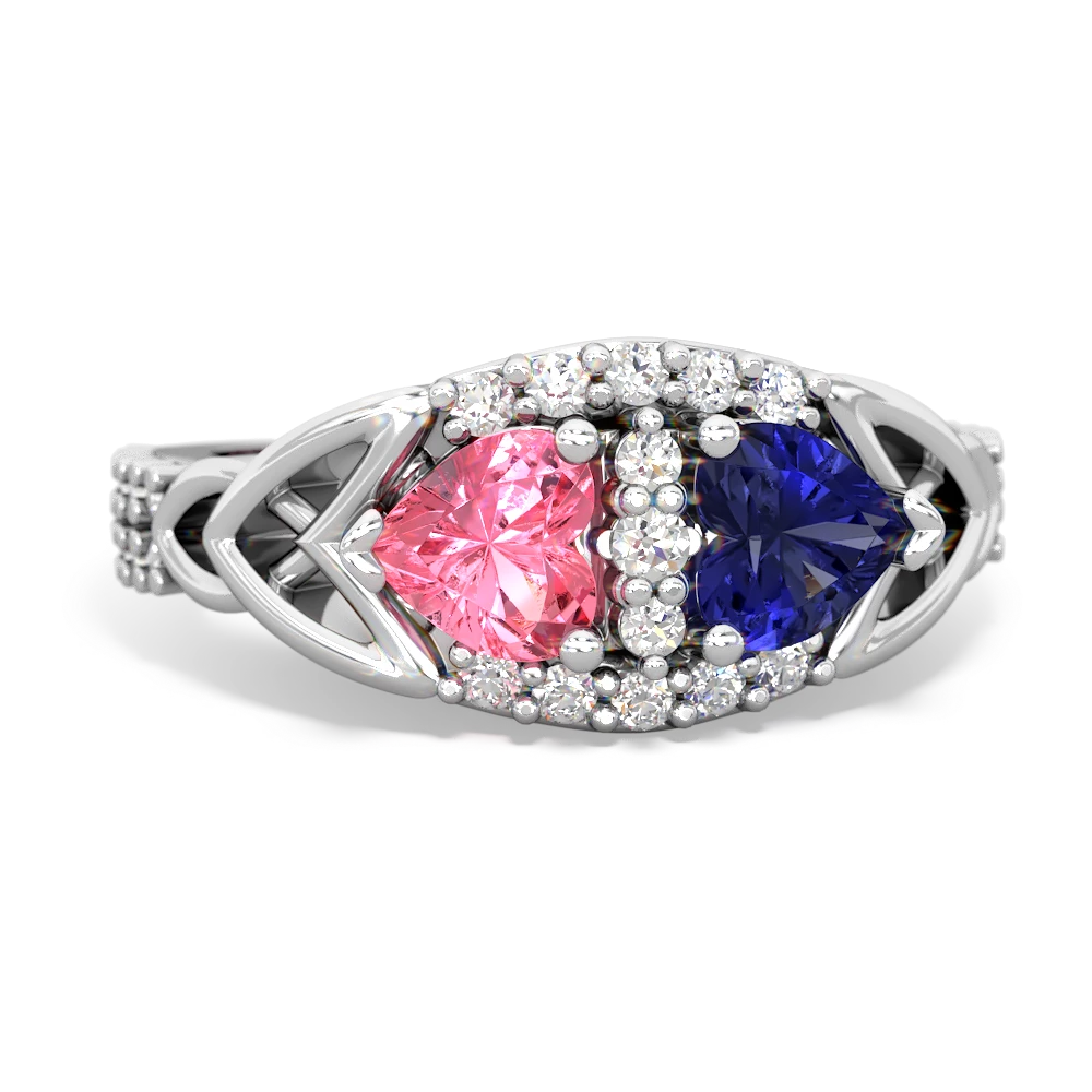 Lab Pink Sapphire Sparkling Celtic Knot 14K White Gold ring R2645