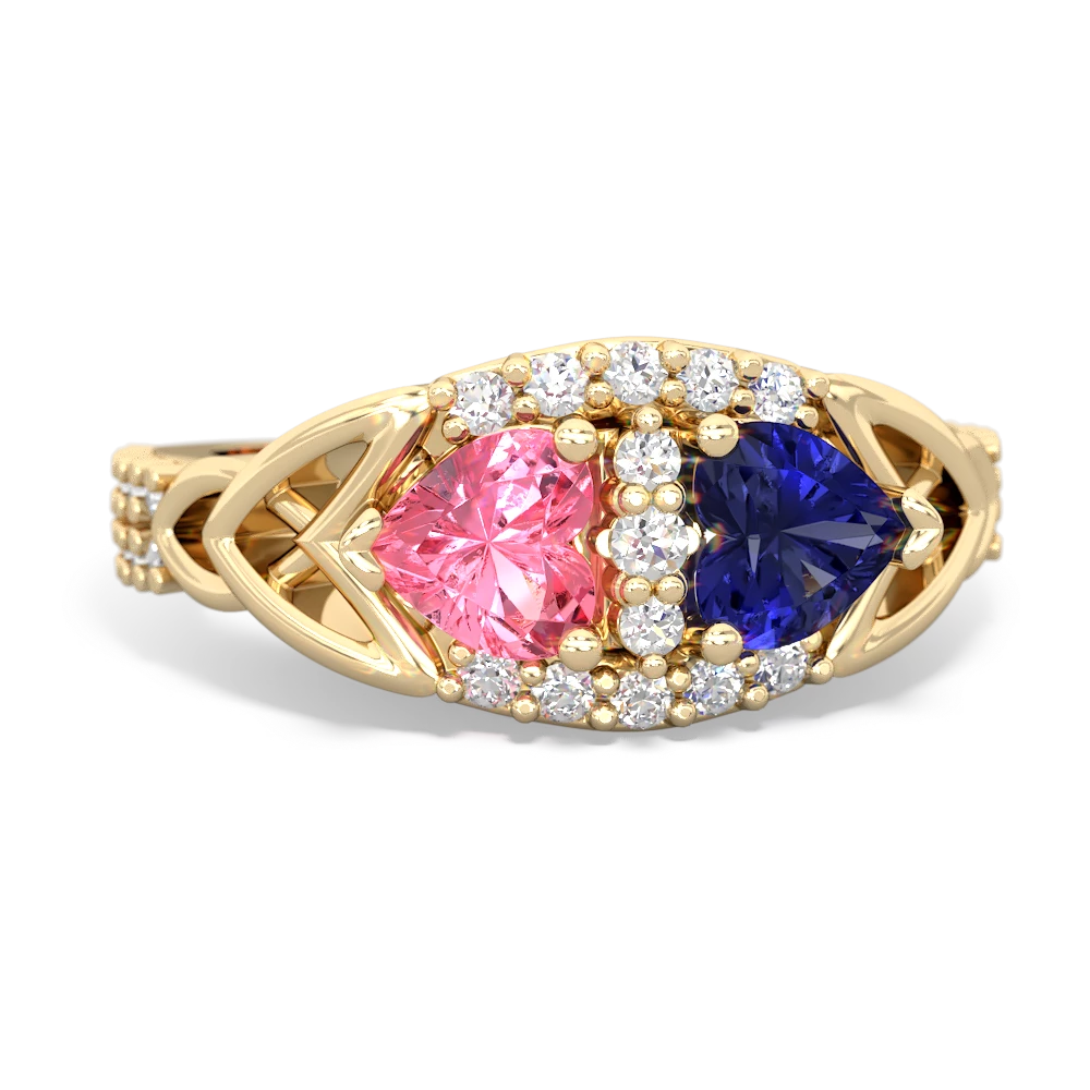 Lab Pink Sapphire Sparkling Celtic Knot 14K Yellow Gold ring R2645