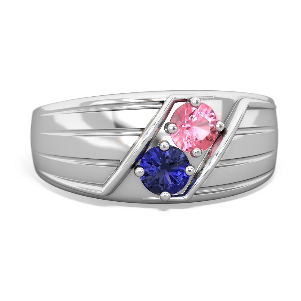 Lab Pink Sapphire Men's Streamline 14K White Gold ring R0460