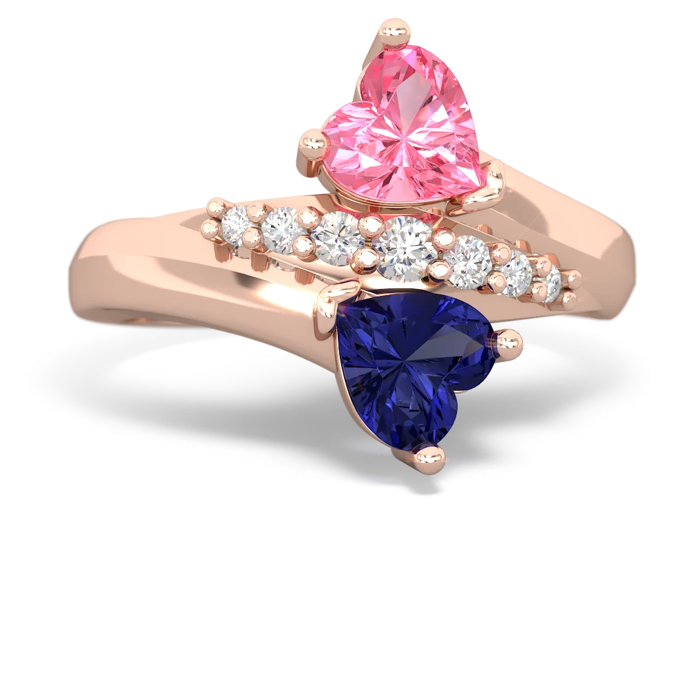 Lab Pink Sapphire Heart To Heart 14K Rose Gold ring R2064