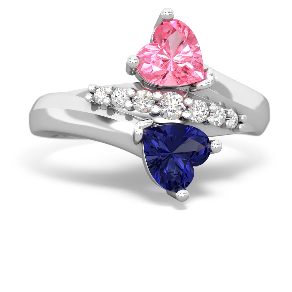 Lab Pink Sapphire Heart To Heart 14K White Gold ring R2064