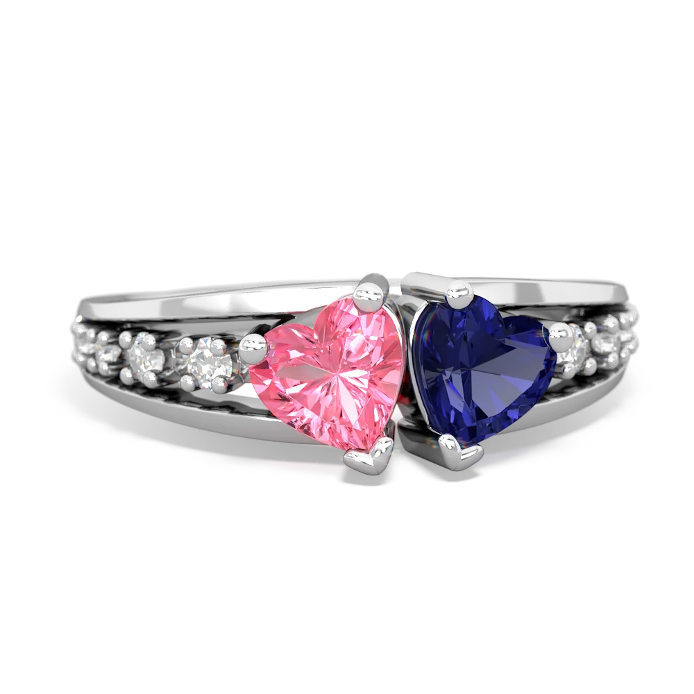 Lab Pink Sapphire Heart To Heart 14K White Gold ring R3342