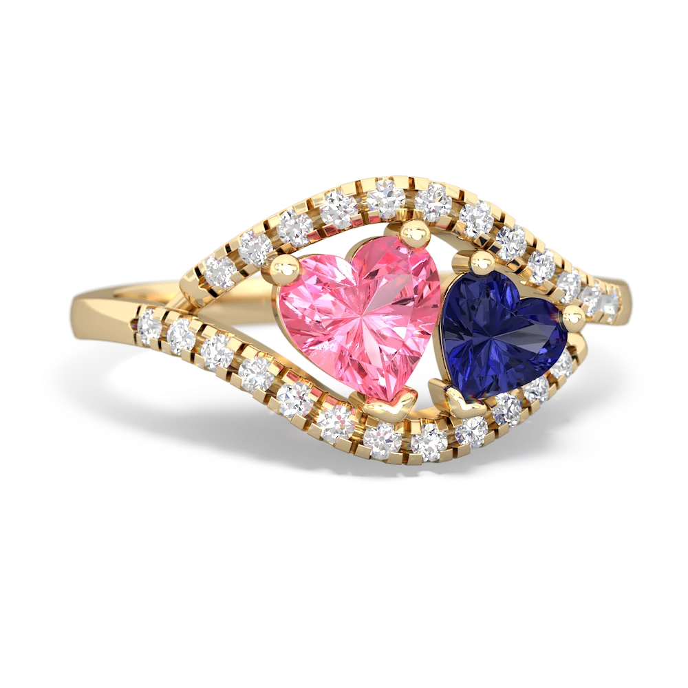 Lab Pink Sapphire Mother And Child 14K Yellow Gold ring R3010