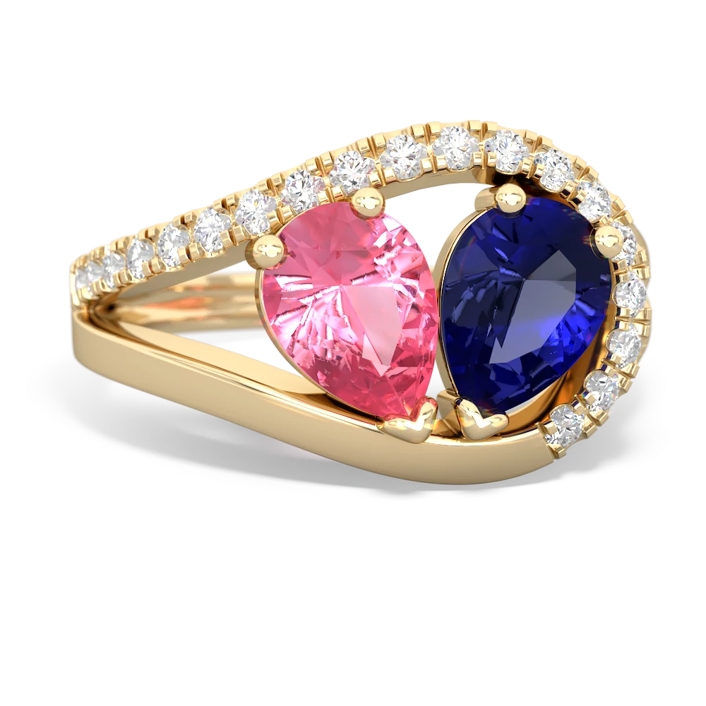 Lab Pink Sapphire Nestled Heart Keepsake 14K Yellow Gold ring R5650