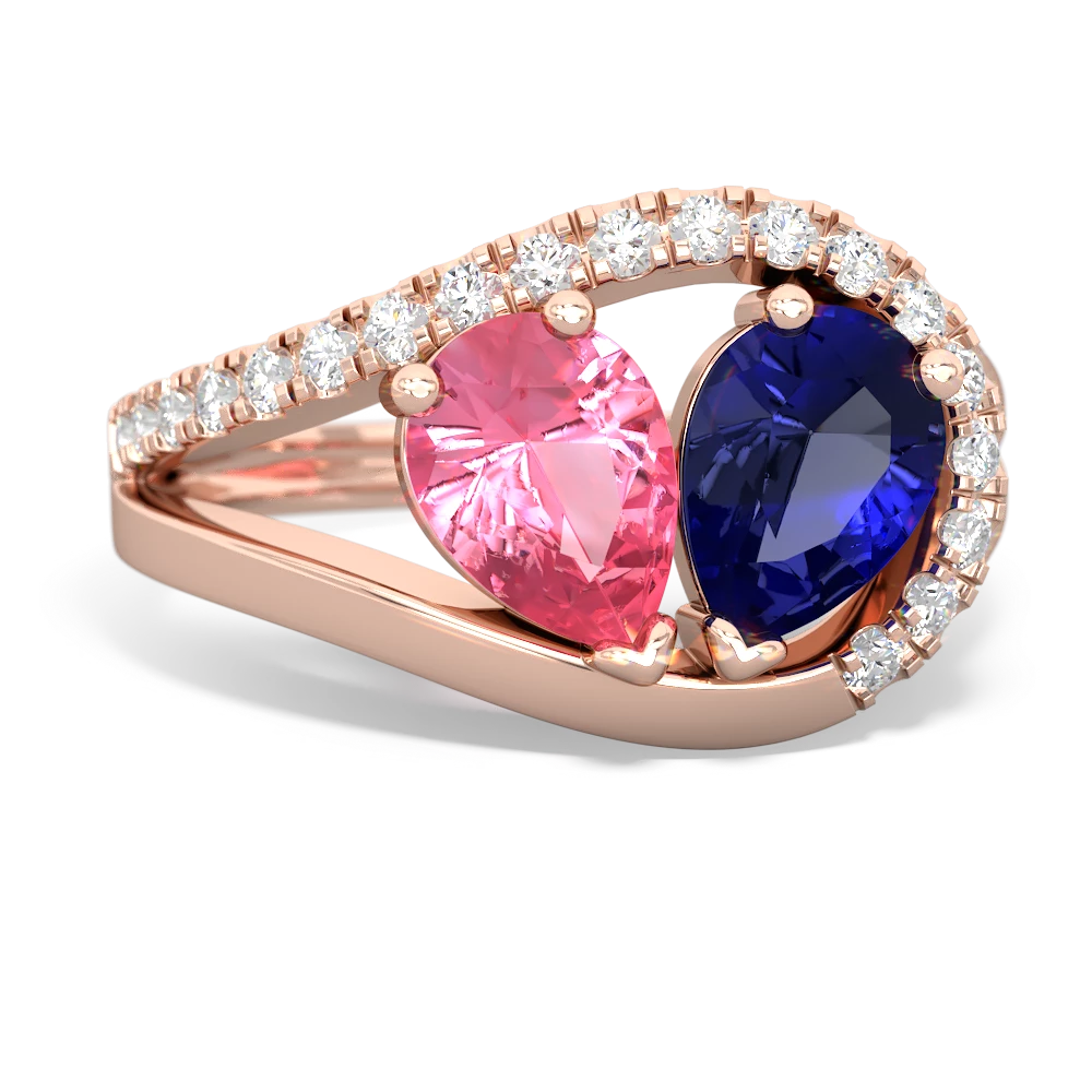 Lab Pink Sapphire Nestled Heart Keepsake 14K Rose Gold ring R5650