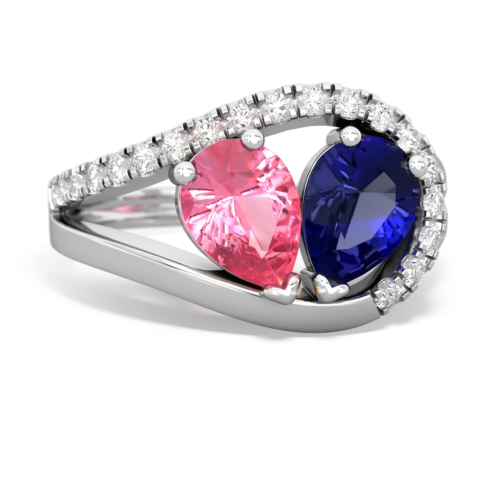 Lab Pink Sapphire Nestled Heart Keepsake 14K White Gold ring R5650