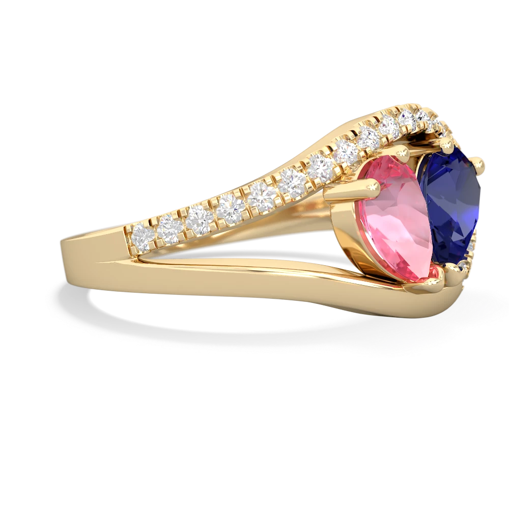 Lab Pink Sapphire Nestled Heart Keepsake 14K Yellow Gold ring R5650