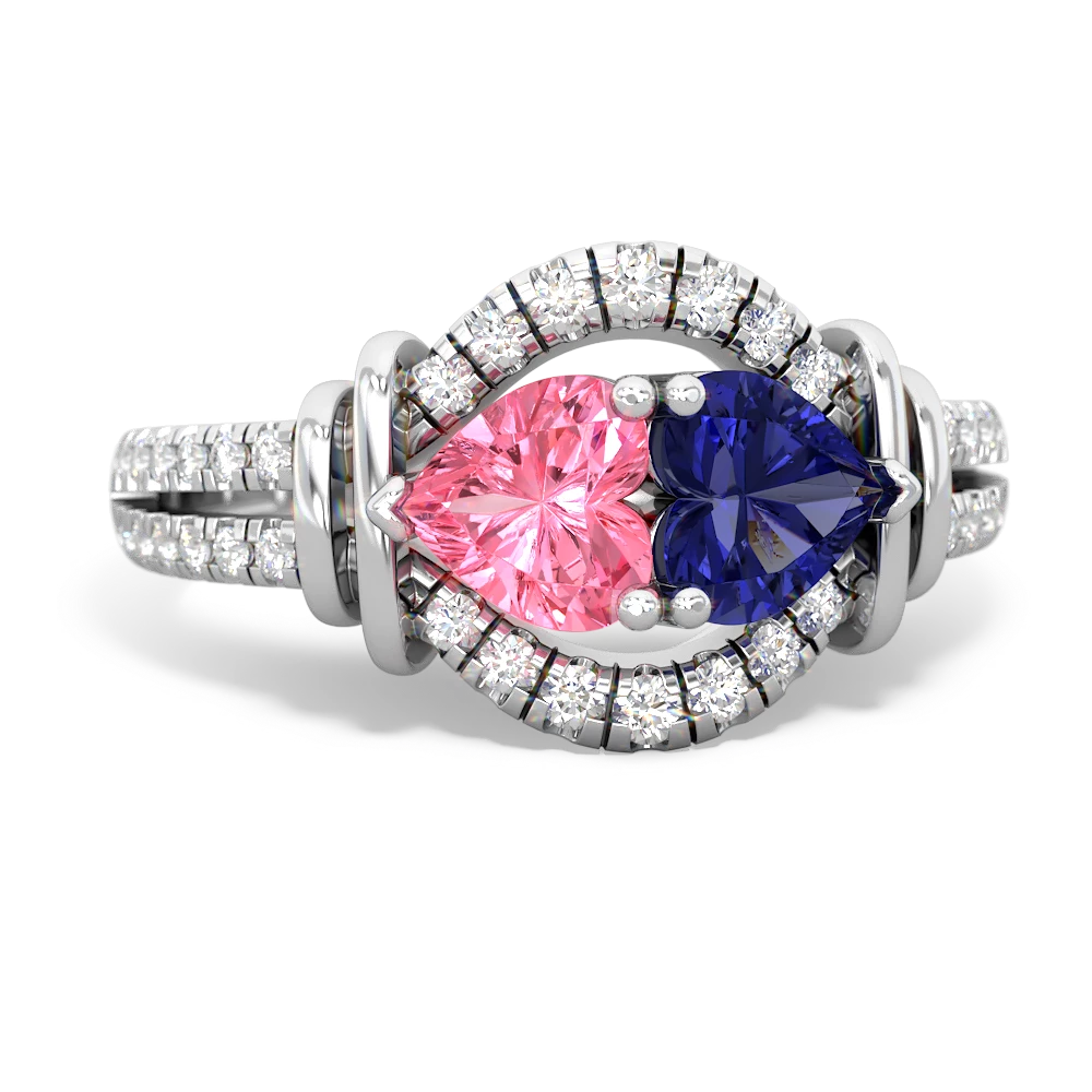 Lab Pink Sapphire Art-Deco Keepsake 14K White Gold ring R5630