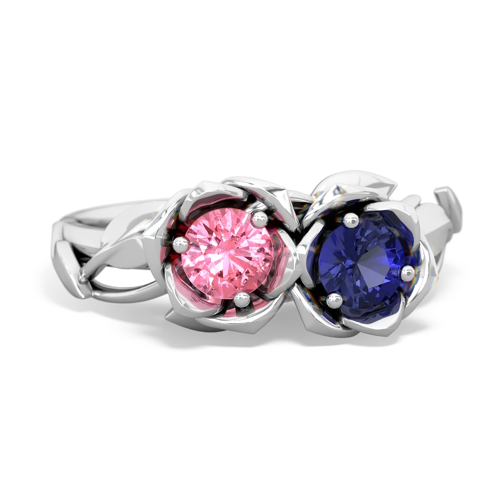 Lab Pink Sapphire Rose Garden 14K White Gold ring R5510