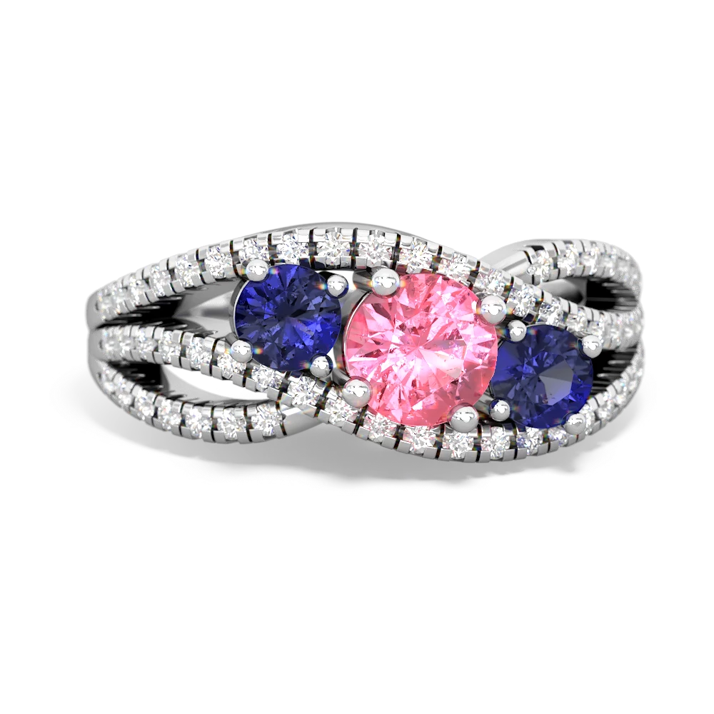 Lab Pink Sapphire Three Stone Aurora 14K White Gold ring R3080