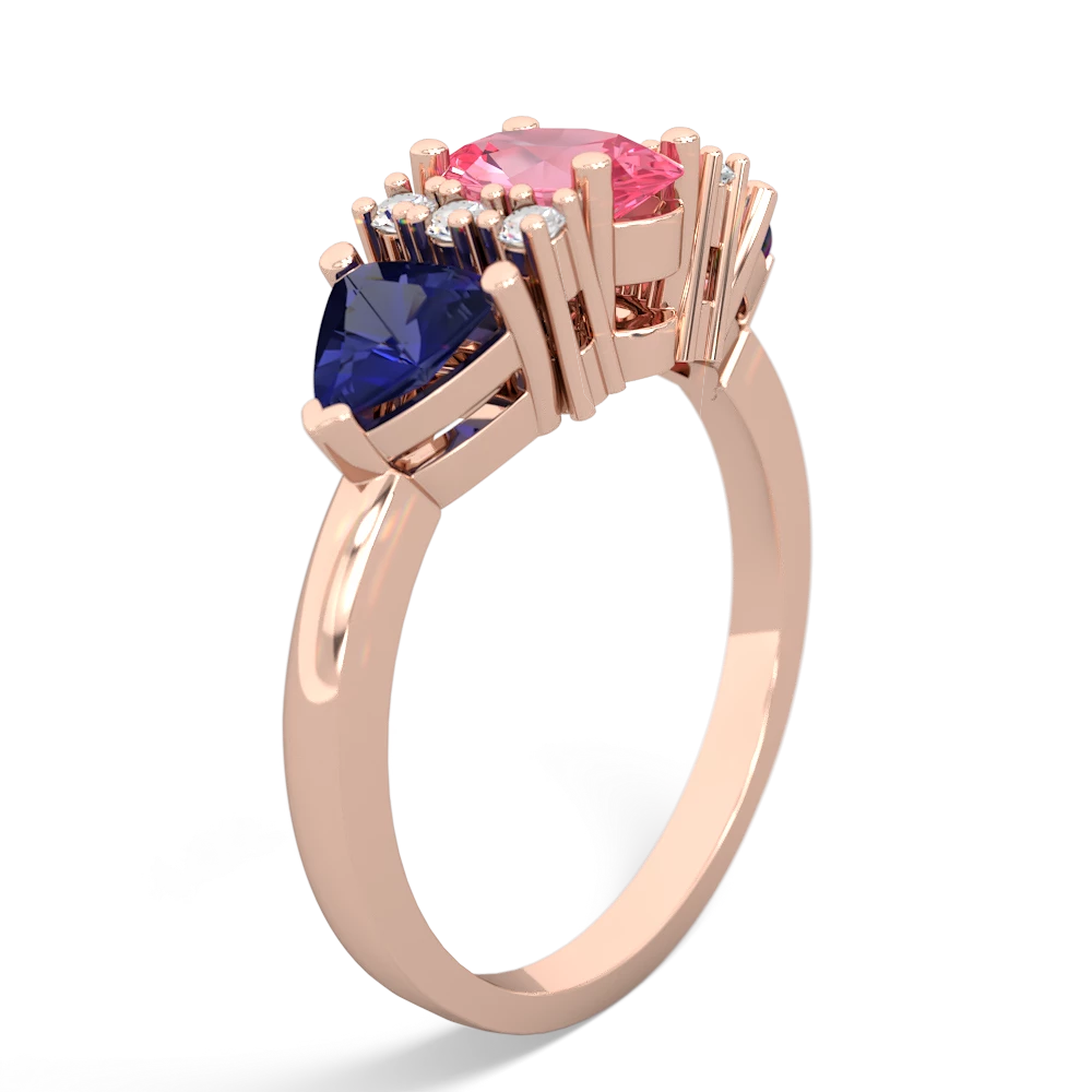 Lab Pink Sapphire Antique Style Three Stone 14K Rose Gold ring R2186