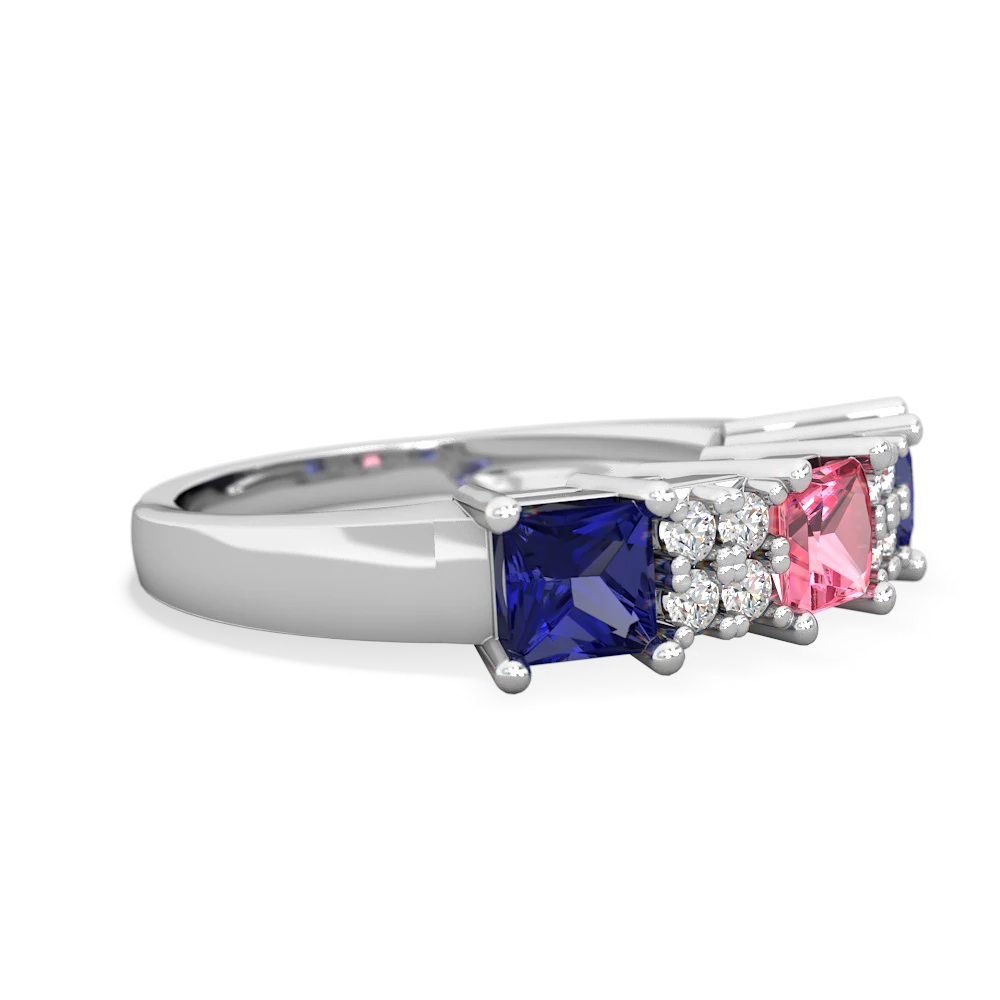 Lab Pink Sapphire Three Stone Diamond Cluster 14K White Gold ring R2592