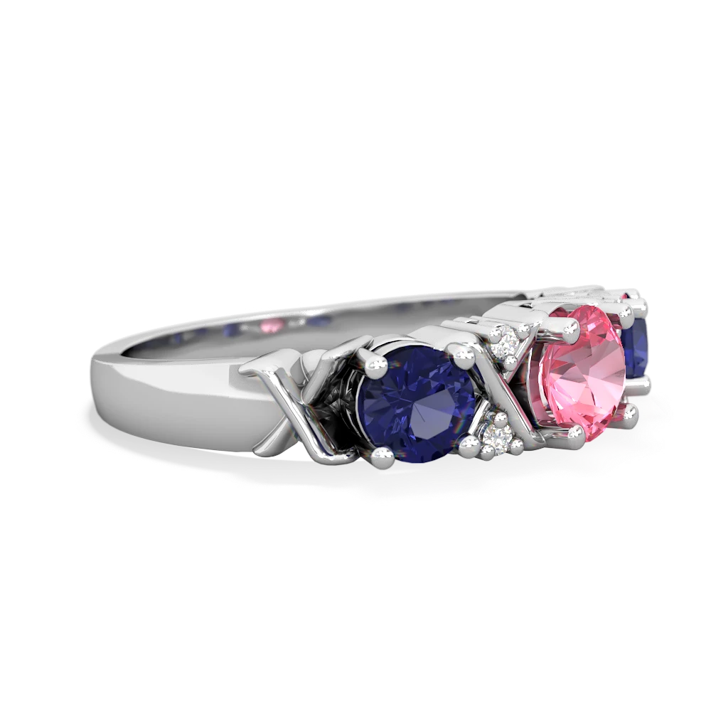 Lab Pink Sapphire Hugs And Kisses 14K White Gold ring R5016