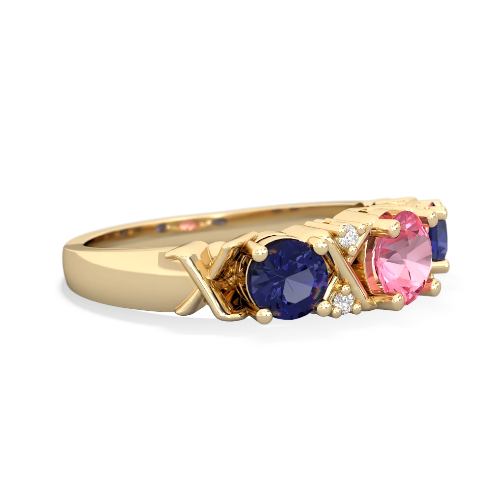 Lab Pink Sapphire Hugs And Kisses 14K Yellow Gold ring R5016