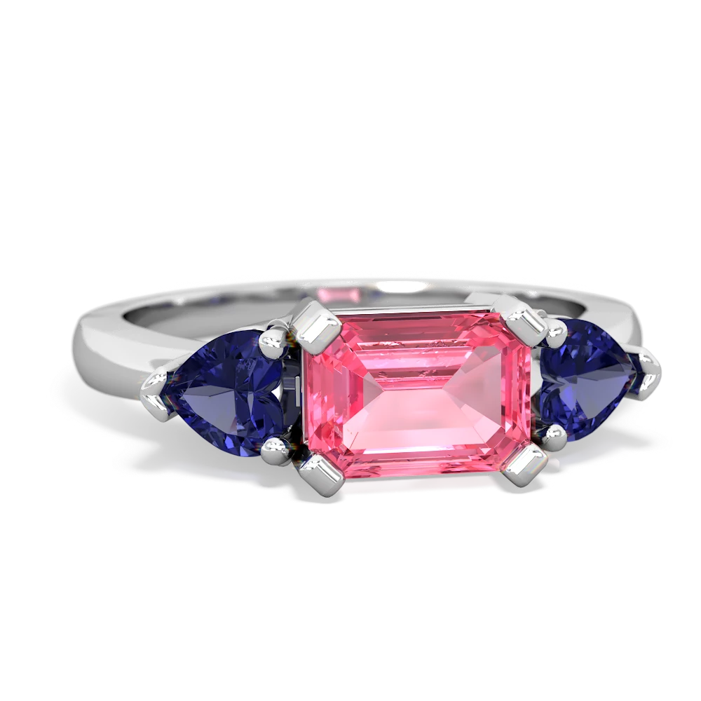 Lab Pink Sapphire Three Stone 14K White Gold ring R5235