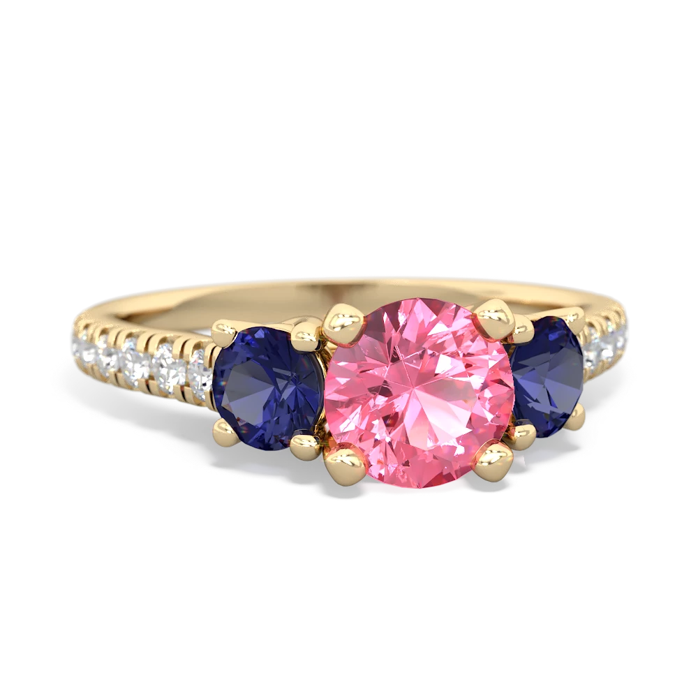 Lab Pink Sapphire Pave Trellis 14K Yellow Gold ring R5500