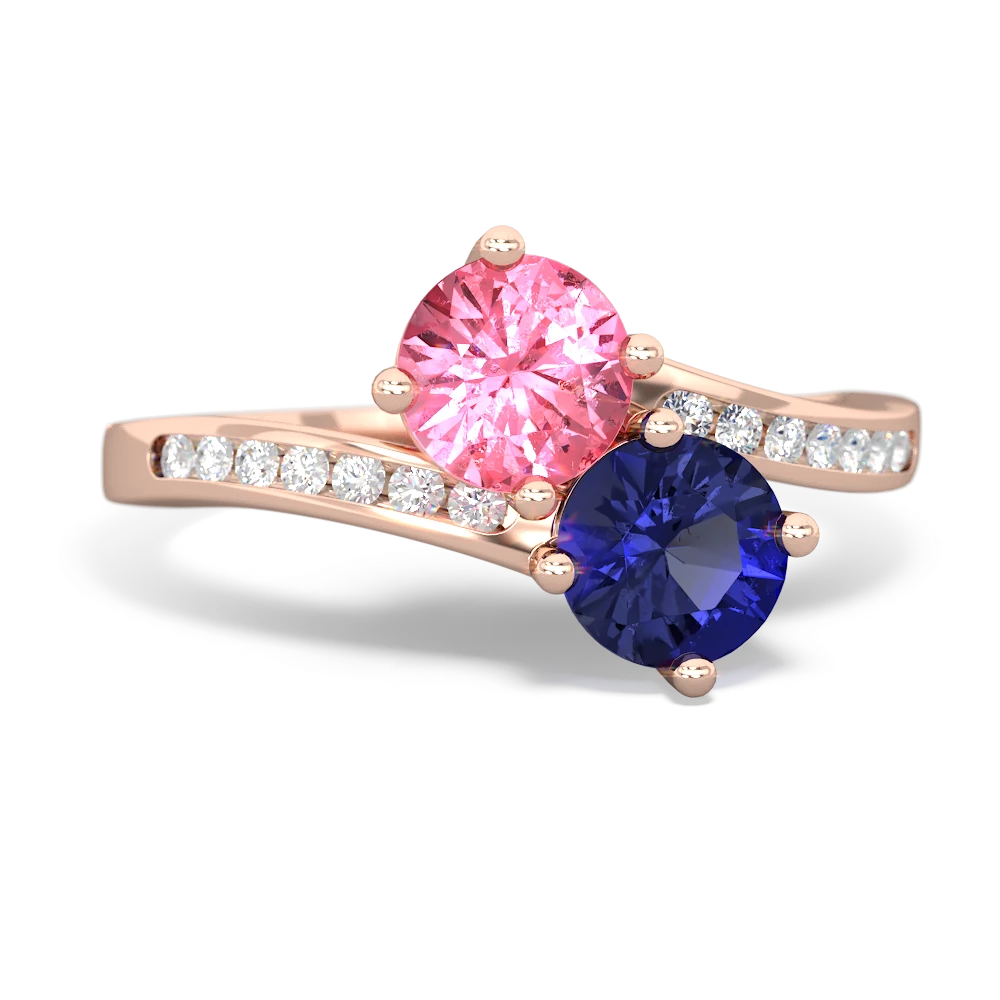 Lab Pink Sapphire Channel Set Two Stone 14K Rose Gold ring R5303