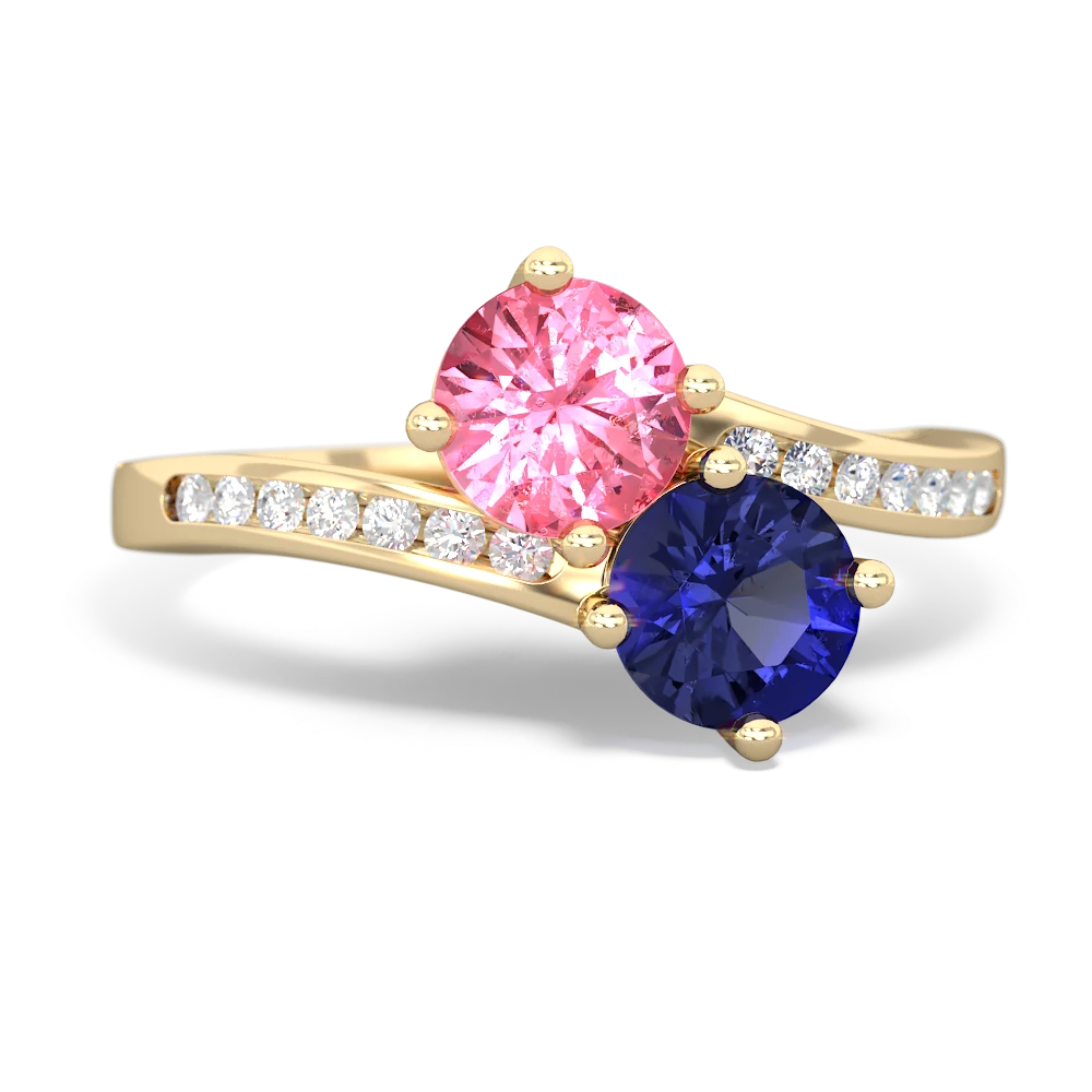 Lab Pink Sapphire Channel Set Two Stone 14K Yellow Gold ring R5303