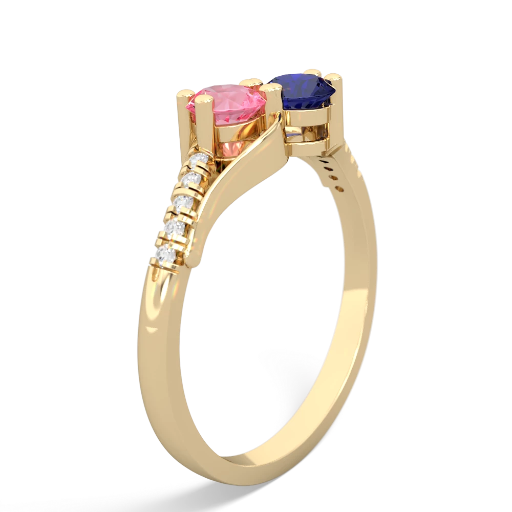 Lab Pink Sapphire Infinity Pave Two Stone 14K Yellow Gold ring R5285