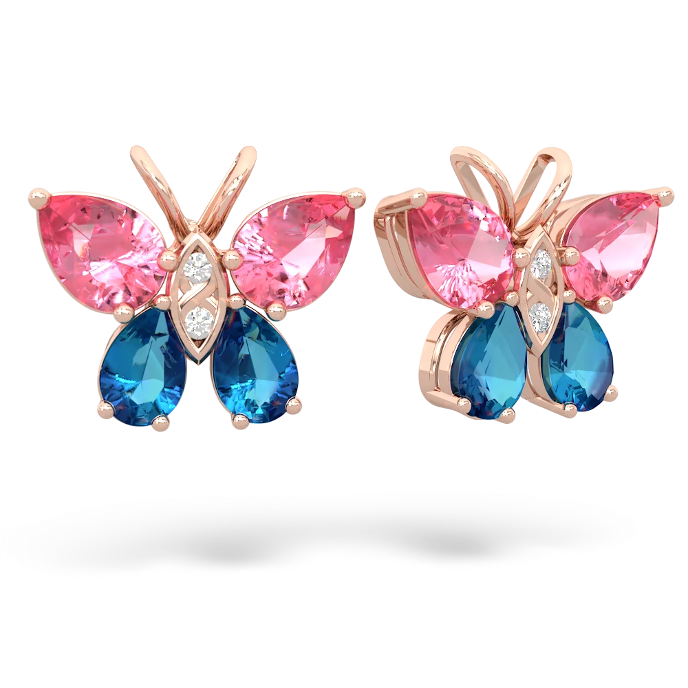 Lab Pink Sapphire Butterfly 14K Rose Gold earrings E2215