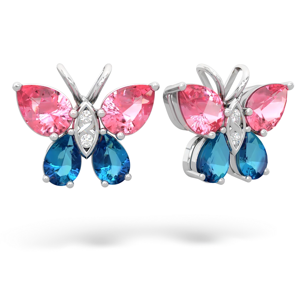 Lab Pink Sapphire Butterfly 14K White Gold earrings E2215