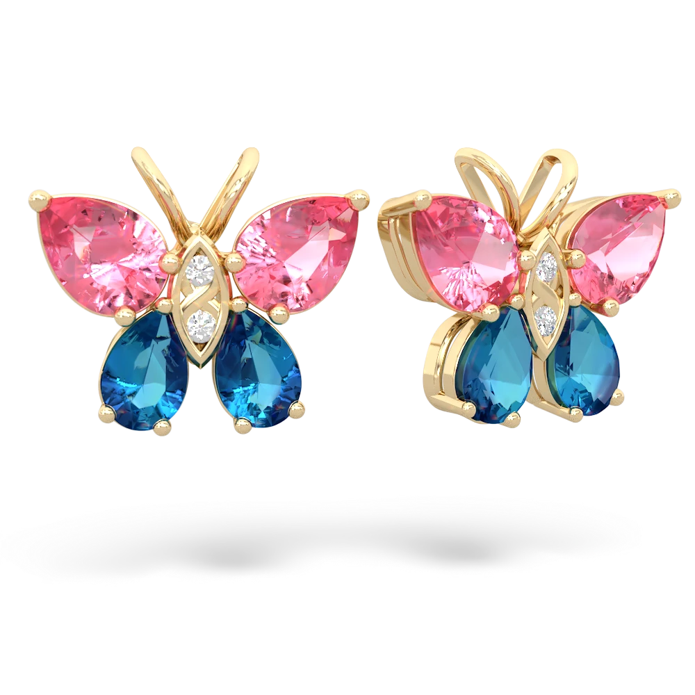 Lab Pink Sapphire Butterfly 14K Yellow Gold earrings E2215