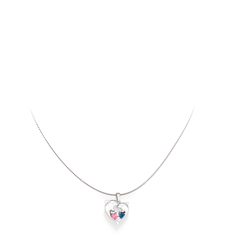 Lab Pink Sapphire Dolphin Heart 14K White Gold pendant P5820