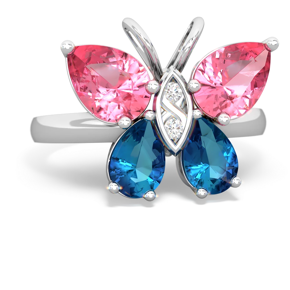 Lab Pink Sapphire Butterfly 14K White Gold ring R2215